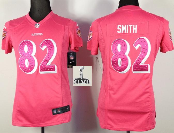 Cheap Women Nike Baltimore Ravens 82 Torrey Smith Pink Sweetheart Womens 2013 Super Bowl NFL Jersey