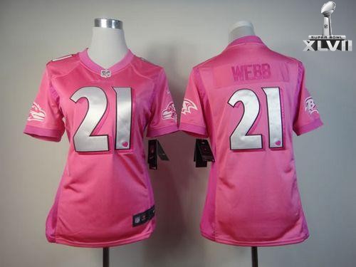 Cheap Women Nike Baltimore Ravens 21 Lardarius Webb Pink Be Luv D Fashion 2013 Super Bowl NFL Jersey
