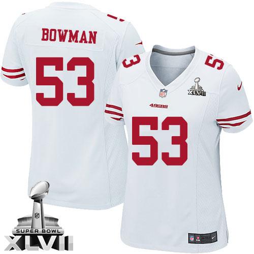 Cheap Women Nike San Francisco 49ers #53 NaVorro Bowman White Super Bowl XLVII NFL Jersey