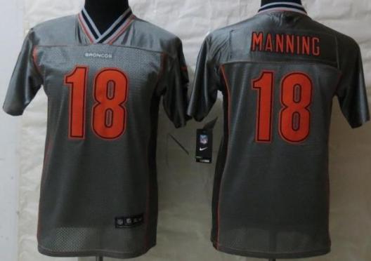 Kids Nike Denver Broncos 18 Peyton Manning Elite Grey Vapor NFL Jersey Cheap