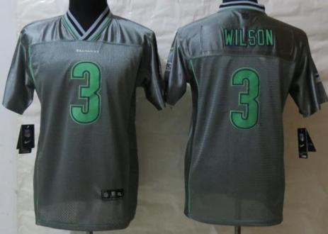 Kids Nike Seattle Seahawks 3 Russell Wilson Elite Grey Vapor NFL Jersey Cheap