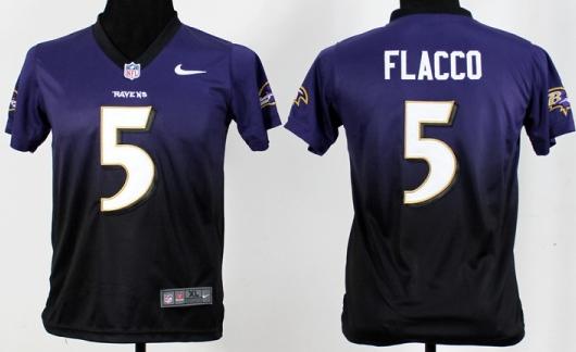 Kids Nike Baltimore Ravens 5 Joe Flacco Drift Fashion II Elite Black Purple NFL Jerseys Cheap