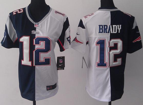 Cheap Women Nike New England Patriots 12 Tom Brady Blue White Split NFL Jerseys