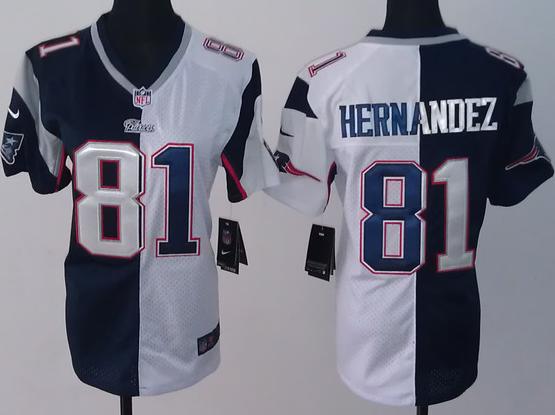 Cheap Women Nike New England Patriots 81 Hernandez White Blue Split NFL Jerseys