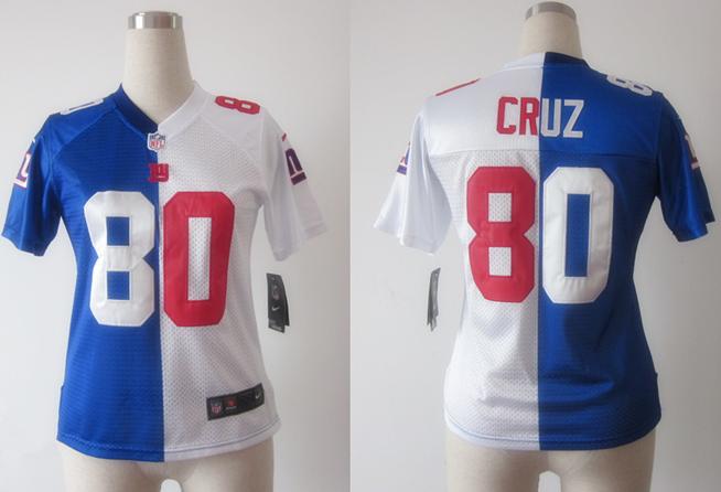Cheap Women Nike New York Giants 80# Victor Cruz White Blue Split Elite NFL Jerseys