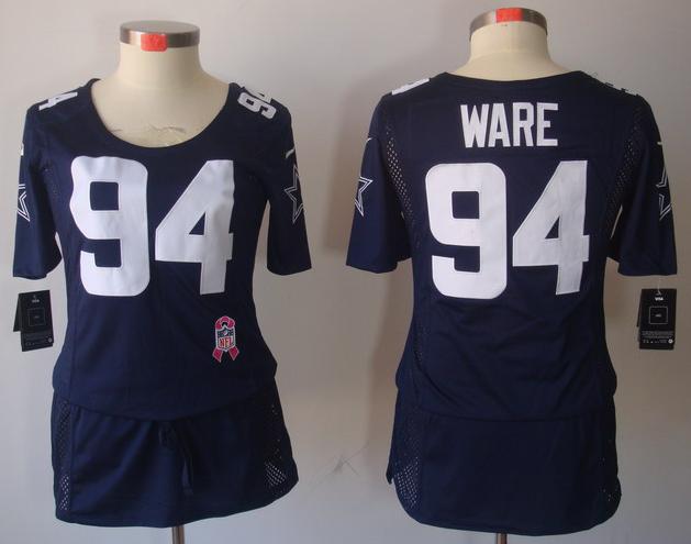 Cheap Women Nike Dallas Cowboys #94 DeMarcus Ware Blue Breast Cancer Awareness NFL Jersey