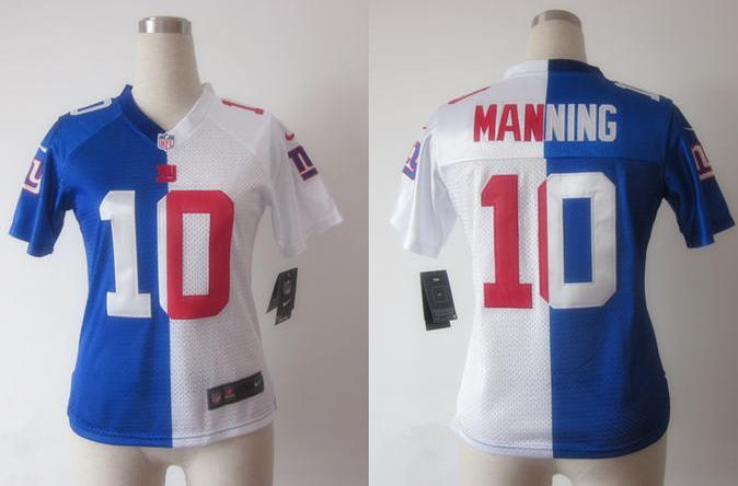 Cheap Women Nike New York Giants 10# Eli Manning Blue White Split Elite NFL Jerseys