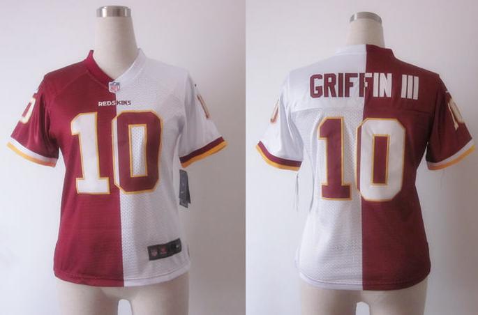 Cheap Women Nike Washington Redskins 10# Robert Griffin III White Red Split Elite NFL Jerseys