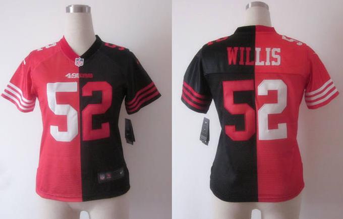 Cheap Women Nike San Francisco 49ers 52 Patrick Willis Black Red Split Elite NFL Jerseys