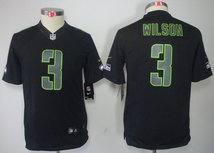 Kids Nike Seattle Seahawks #3 Russell Wilson Black Impact LIMITED NFL Jerseys Cheap