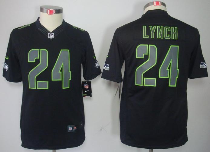 Kids Nike Seattle Seahawks 24# Marshawn Lynch Black Impact LIMITED NFL Jerseys Cheap