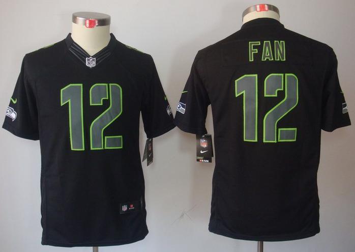 Kids Nike Seattle Seahawks 12# Fan Black Impact LIMITED NFL Jerseys Cheap