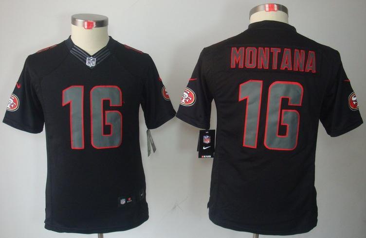 Kids Nike San Francisco 49ers 16 Joe Montana Black Impact LIMITED NFL Jerseys Cheap