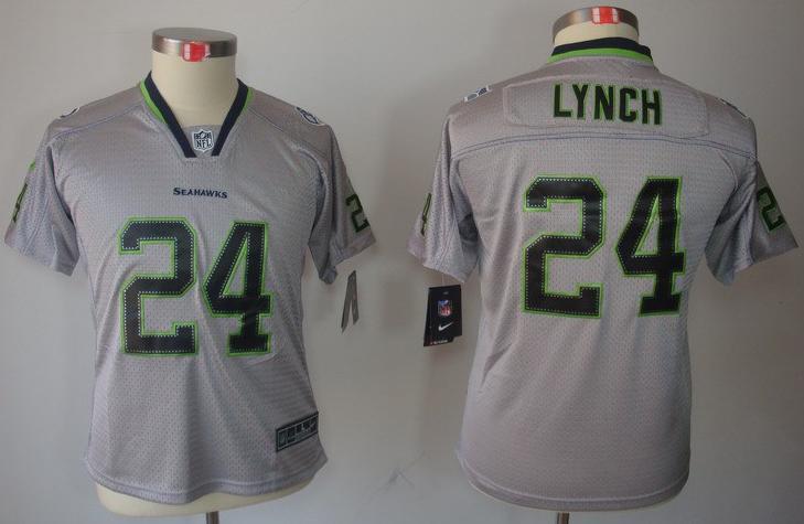 Kids Nike Seattle Seahawks 24# Marshawn Lynch Grey Lights Out NFL Jerseys Cheap