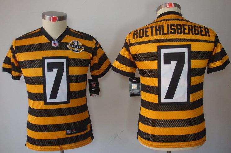 Kids Nike Pittsburgh Steelers #7 Ben Roethlisberger Yellow-Black 80th Throwback Elite NFL Jerseys Cheap