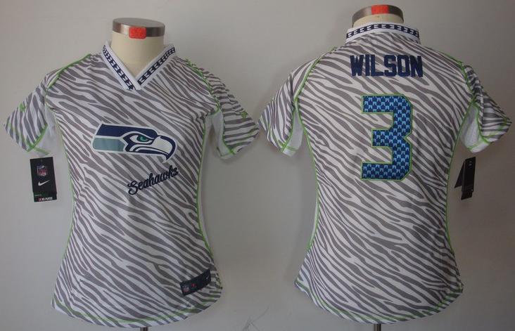 Cheap Women Nike Seattle Seahawks #3 Russell Wilson FEM FAN Zebra Nike NFL Jerseys