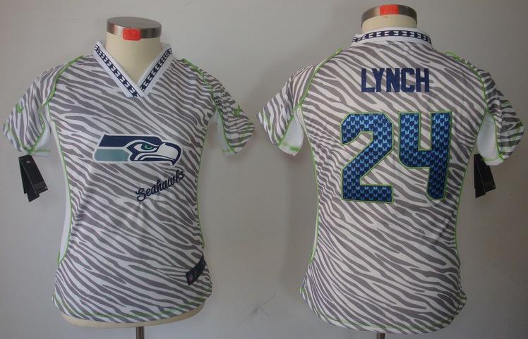 Cheap Women Nike Seattle Seahawks 24# Marshawn Lynch FEM FAN Zebra Nike NFL Jerseys