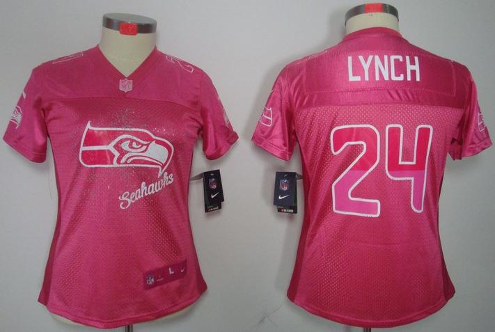 Cheap Women Nike Seattle Seahawks 24# Marshawn Lynch Pink FEM FAN Elite NFL Jersey