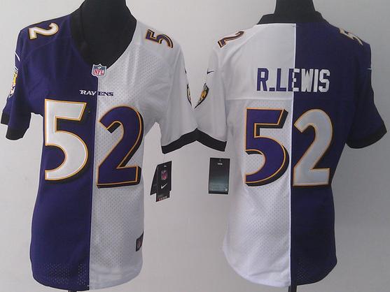 Cheap Women Nike Baltimore Ravens 52 Ray Lewis Purple White Split NFL Jerseys