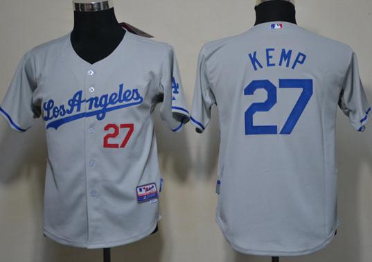 Kids Los Angels Dodgers #27 Matt Kemp Grey MLB Jersey Cheap
