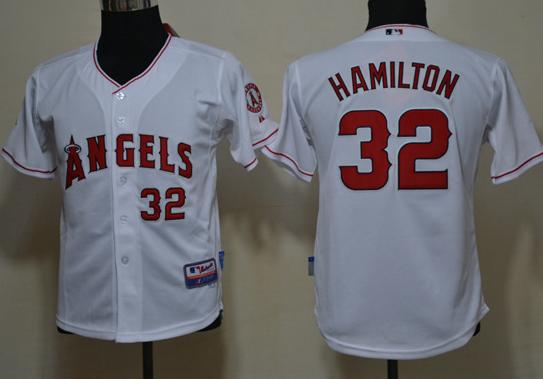 Kids Los Angeles Angels 32 Josh Hamilton White Cool Base MLB Jerseys Cheap