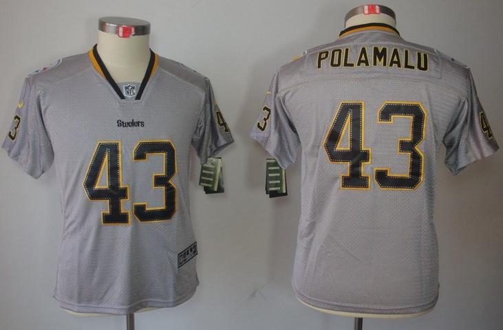Kids Nike Pittsburgh Steelers #43 Troy Polamalu Lights Out Grey NFL Jerseys Cheap