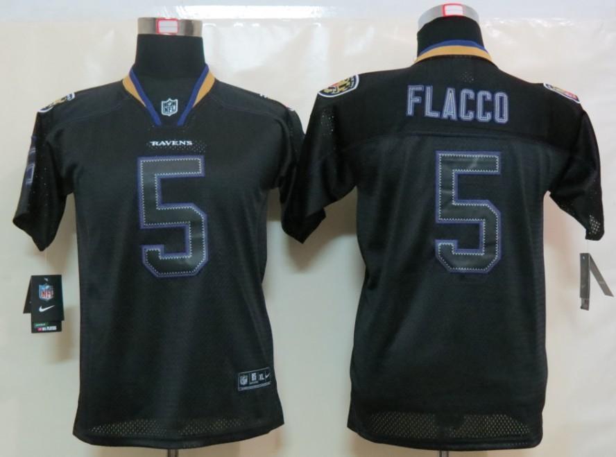 Kids Nike Baltimore Ravens 5 Joe Flacco Lights Out Black Elite NFL Jerseys Cheap
