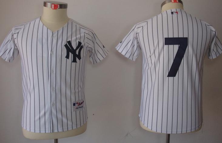 Kids New York Yankees 7 Mickey Mantle White(Black Strip)Jersey Cheap