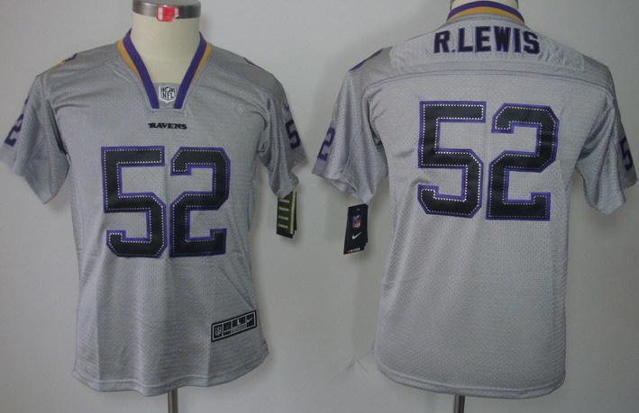 Kids Nike Baltimore Ravens 52 Ray Lewis Lights Out Grey NFL Jerseys Cheap