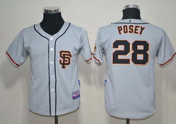 Kids San Francisco Giants 28 Buster Posey Grey Cool Base MLB Jersey SF Style Cheap