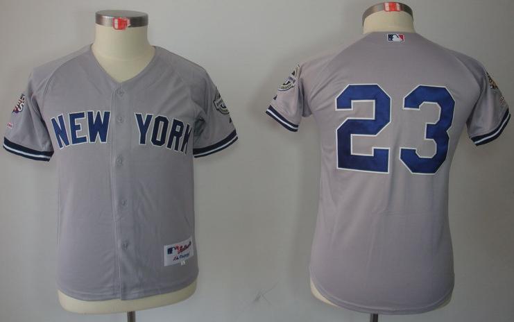 Kids New York Yankees 23 Don Mattingly Grey MLB Jerseys 2009 World Series Patch Cheap