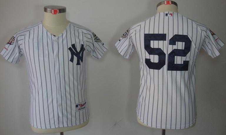 Kids New York Yankees 52 C.C. Sabathia White(Black Strip) MLB Jerseys 2009 World Series Patch Cheap