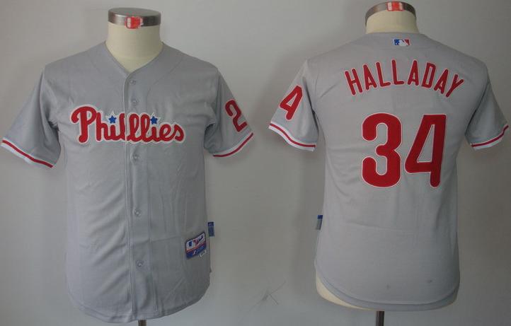 Kids Philadelphia Phillies #34 Roy Halladay Grey MLB Jerseys Cheap