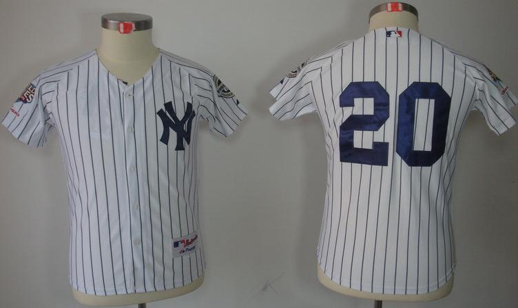 Kids New York Yankees 20 Jorge Posada White(Black Strip) MLB Jerseys 2009 World Series Patch Cheap