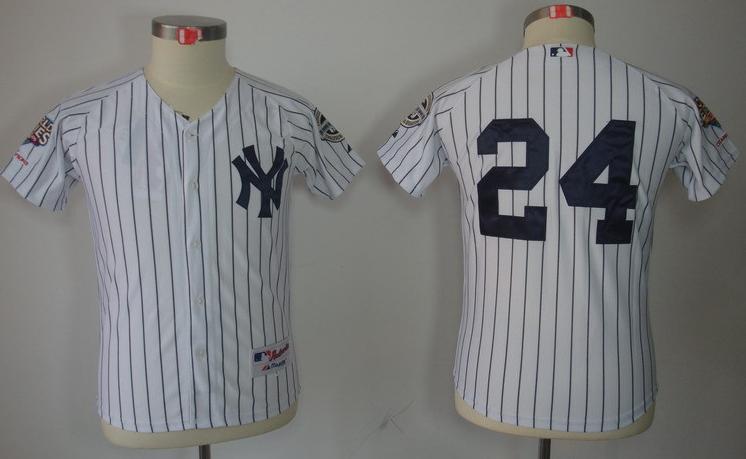 Kids New York Yankees 24 Robinson Cano White(Black Strip) MLB Jerseys 2009 World Series Patch Cheap