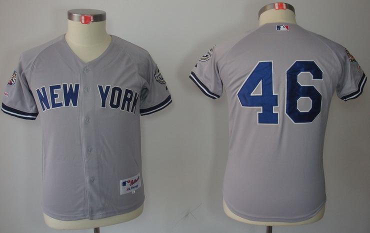 Kids New York Yankees 46 Andy Pettitte Grey MLB Jerseys 2009 World Series Patch Cheap