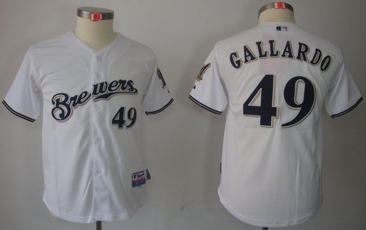 Kids Milwaukee Brewers 49 Yovani Gallardo White MLB Jerseys Cheap