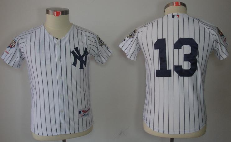 Kids New York Yankees 13 Alex Rodriguez White(Black Strip) MLB Jerseys 2009 World Series Patch Cheap