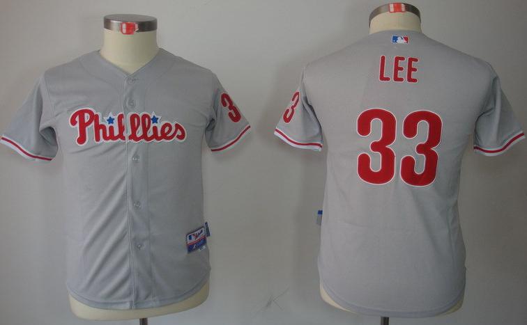 Kids Philadelphia Phillies 33 Lee Grey MLB Jerseys Cheap