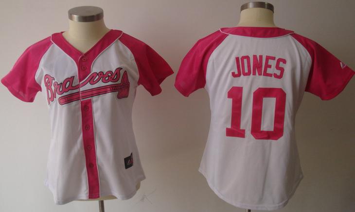 Cheap Women Atlanta Braves 10 Chipper Jones 2012 Ladies Splash Fashion White MLB Jerseys