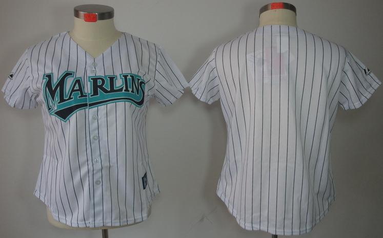 Women Florida Marlins Blank White(Black Strip) MLB Jerseys
