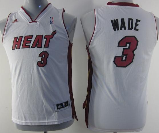 Kids Miami Heat 3 Dwyane Wade White Revolution 30 Swingman NBA Jersey Cheap