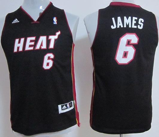 Kids Miami Heat 6 LeBron James Black Revolution 30 Swingman Jerseys Cheap