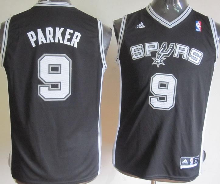 Kids San Antonio Spurs 9# Tony Parker Black Revolution 30 Swingman NBA Jerseys Cheap