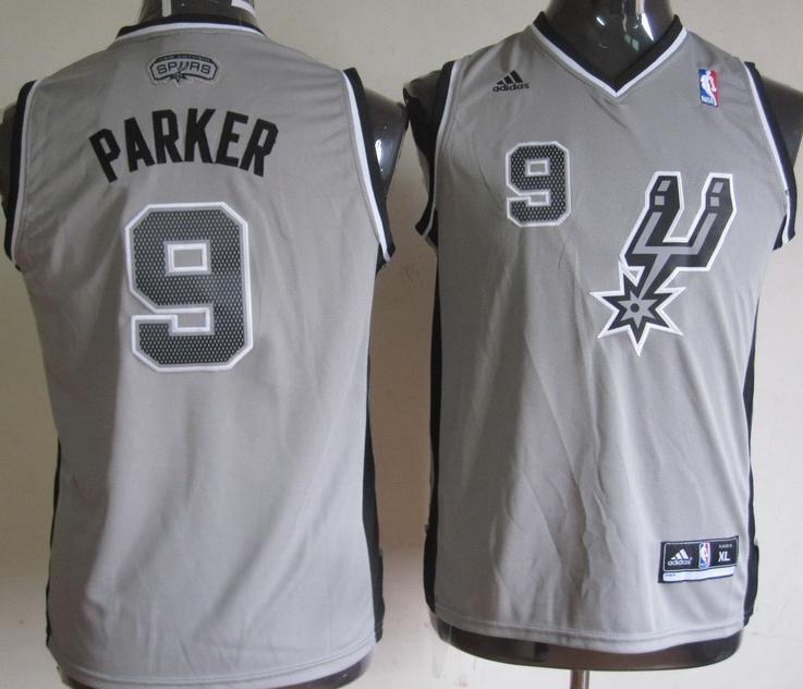Kids San Antonio Spurs 9# Tony Parker Grey Revolution 30 Swingman NBA Jerseys Cheap