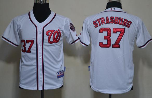 Kids Washington Nationals 37 Stephen Strasburg White MLB Jerseys Cheap