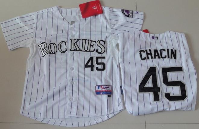 Kids Colorade Rockies #45 Chacin White MLB Baseball Jerseys Cheap