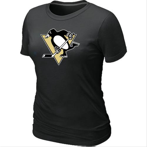 Cheap Women Pittsburgh Penguins Big & Tall Logo Black NHL T-Shirt
