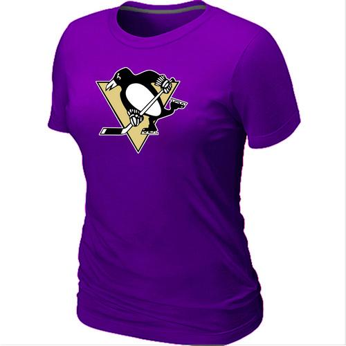 Cheap Women Pittsburgh Penguins Big & Tall Logo Purple NHL T-Shirt