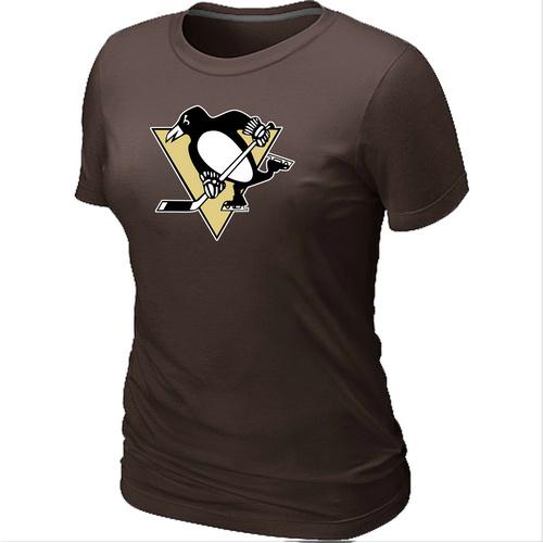 Cheap Women Pittsburgh Penguins Big & Tall Logo Brown NHL T-Shirt